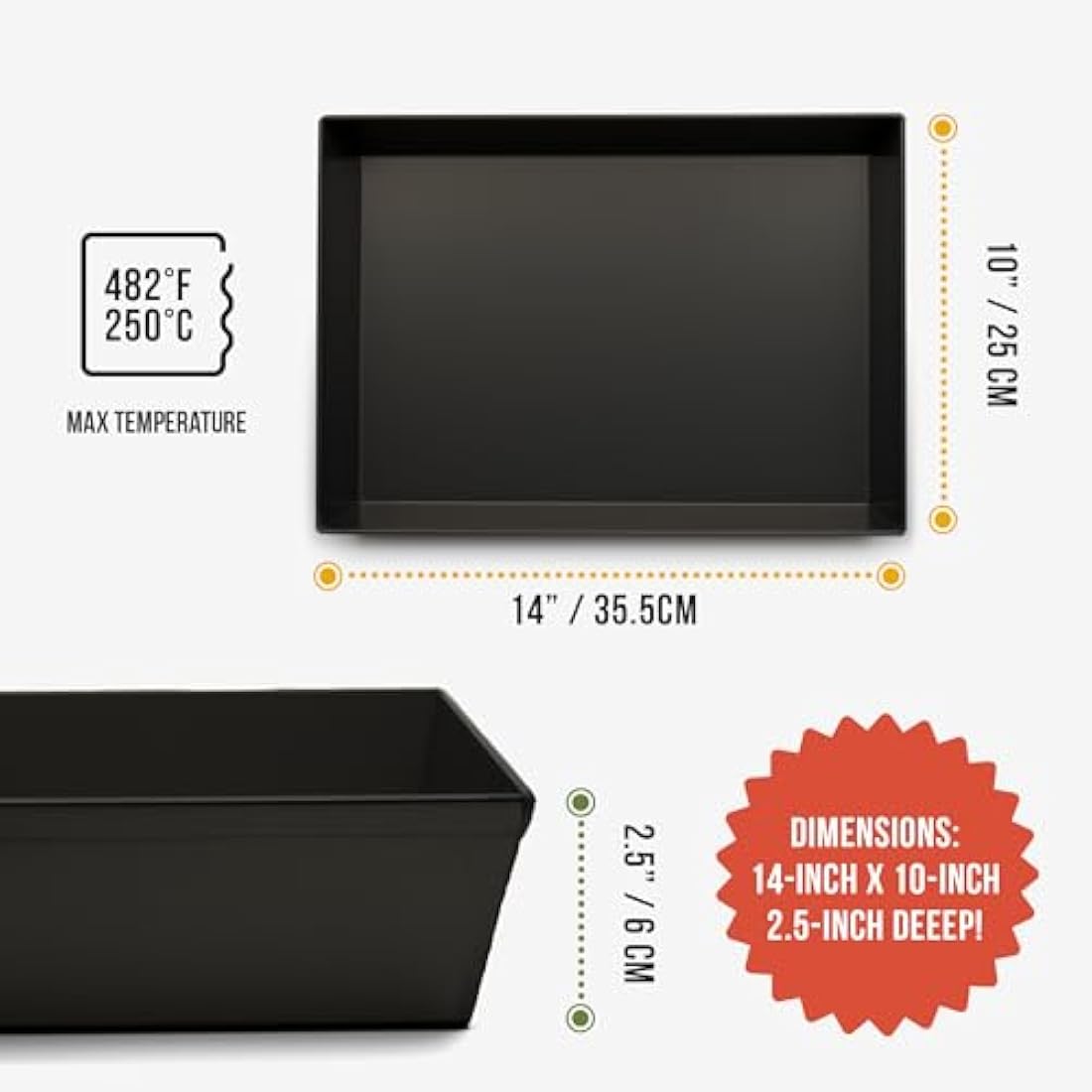 Chef Pomodoro Detroit Style Pizza Pan, 14 x 10-Inch (35.5 x 25 cm), Hard Anodized Aluminum, Pre-Seasoned Bakeware Kitchenware