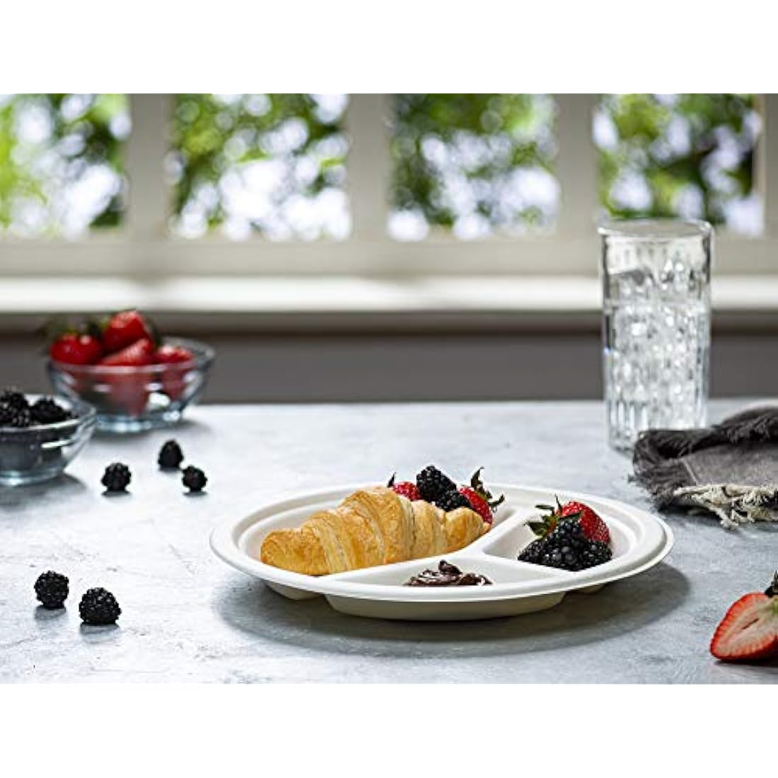 Comfy Package 100% Compostable 10 Inch Heavy-Duty Plates [125 Pack] 3 Compartment Eco-Friendly Disposable Sugarcane Paper Plates