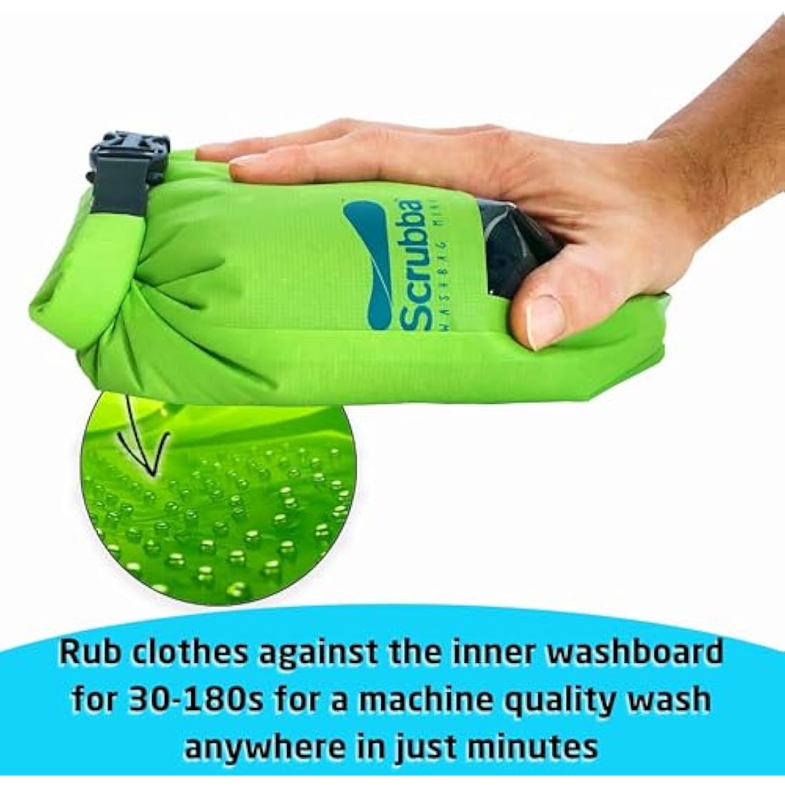 Scrubba MINI Wash Bag – Ultra-Compact Portable Washing Machine – Pocket-Size Clothes Washer for Travel, Camping & Hiking – Dry Bag & Laundry Essentials – Use with Detergent or Hand Soap – 70g