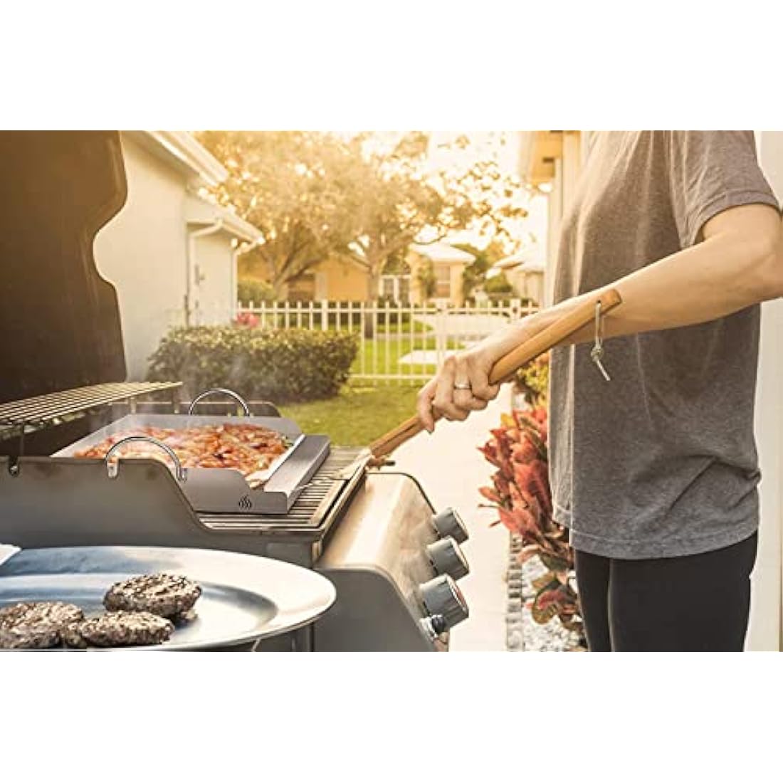 Onlyfire Stainless Steel Rectangle Griddle Plancha for Most BBQ Gas Grills and Charcoal Grills(58.4x40.6cm)