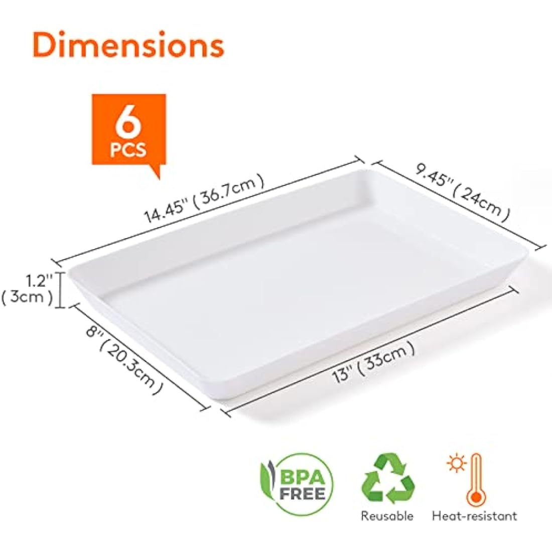 Lifewit Serving Tray Plastic for Party Supplies, 14.95" x 9.45" Platters for Serving Food, 6 pcs White Reusable Tray for Veggie, Snack, Fruit, Cookies, Desserts in Kitchen/Pantry Organization
