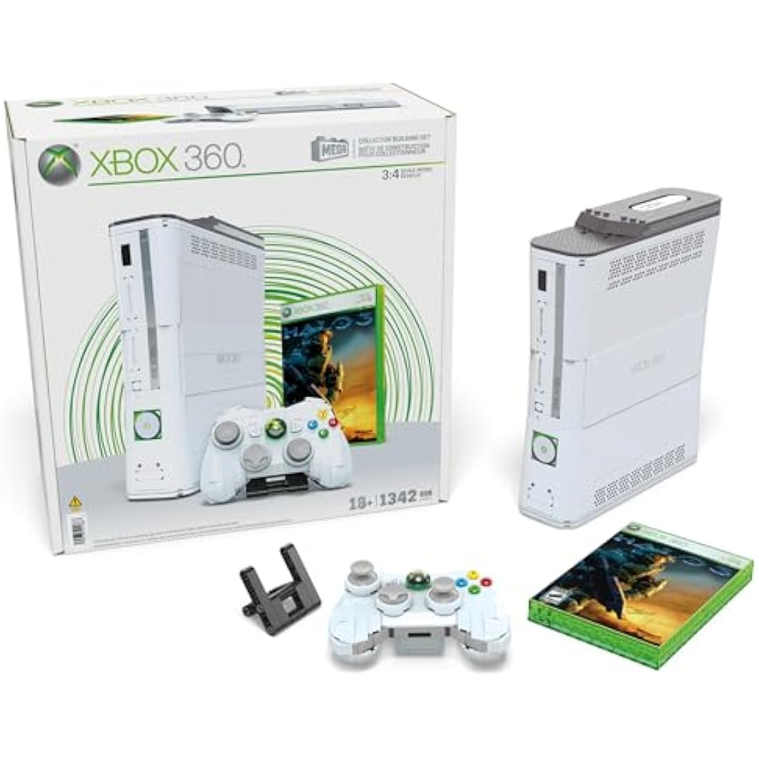 MEGA Microsoft Collectible Building Set, Xbox 360 Replica Model with 1342 Pieces, Controller and LED Lights, Build & Display Toy for Adult Collectors, HWW15