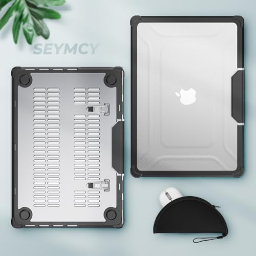 SEYMCY Case Compatible with MacBook Pro 16 inch Case 2024 2023 2022 2021, Anti-Scratching Protective Hard Shell Cover with Foldable Stand M4 M3 M2 M1 (A3186 A3403 A2991 A2780 A2485), Black