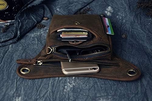 Le'aokuu Mens Genuine Leather Messenger Shoulder Bag Waist Bag Pack Drop Leg Bag Motorcycle 833