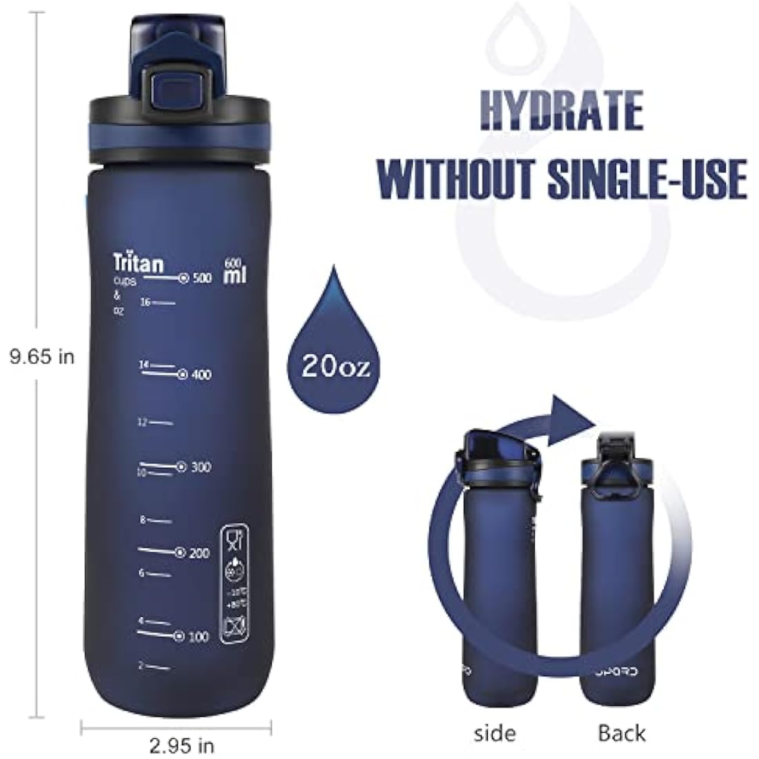 Opard Sports Water Bottle, 500ml / 600ml BPA Free Non-Toxic Tritan Plastic Drinking Bottle with Leak Proof Flip Top Lid for Gym, Outdoor, School, Work