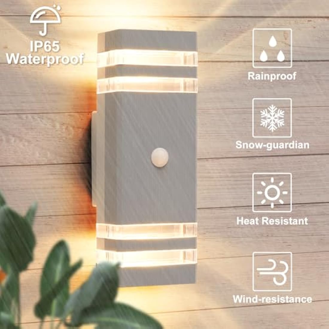 CELAVY Up Down Outside Lights with Motion Sensor, PIR Outdoor Wall Light Mains Powered, IP65 Front Door Porch Light Electric, Security GU10 LED External Exterior Lighting Wall Mounted Lamp, Light Grey