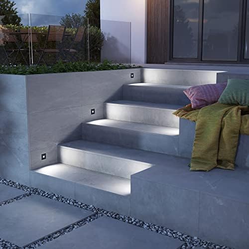 ledscom.de 12 LED Staircase Light/recessed Wall Light FOW for Indoors and Outdoors, Downlight, Angular, Black, 85 x 85mm, Cool White