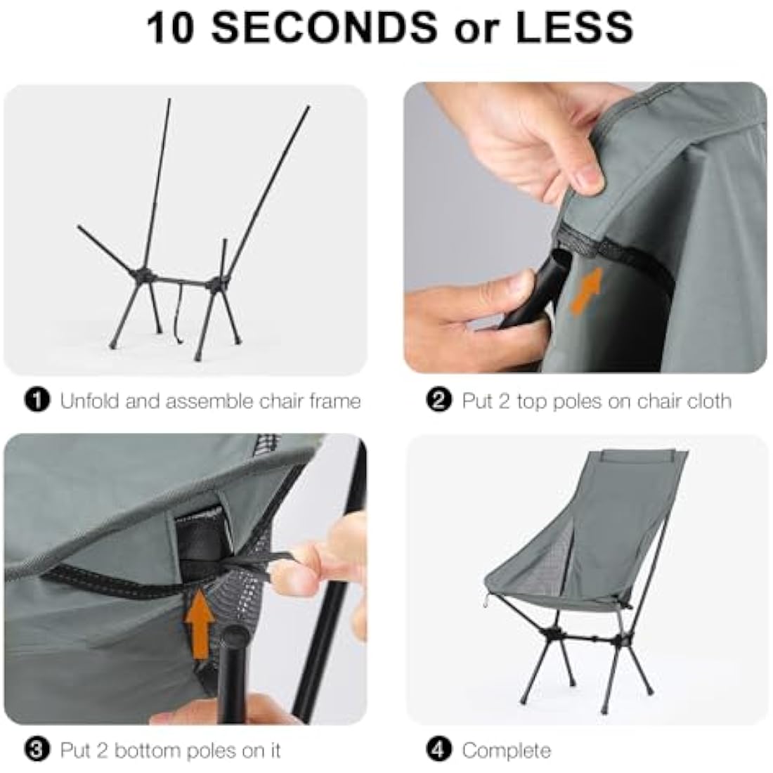 Outplea Lightweight Camping Chair Comfy High Back, Portable Compact Travel Chair for Hiking Picnic Fishing Backpacking, Grey
