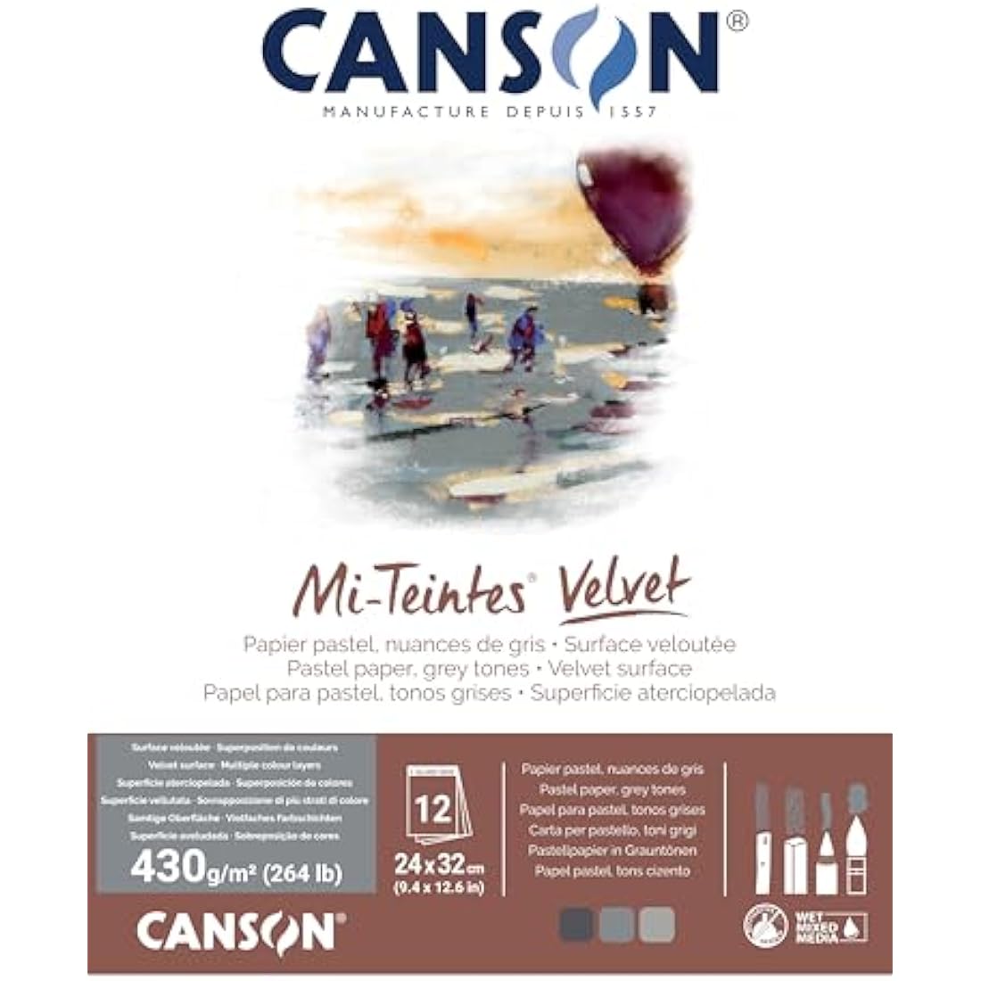 CANSON Pastel Paper, 3 Grey Tones, 9.4x12.6'' -24x32cm