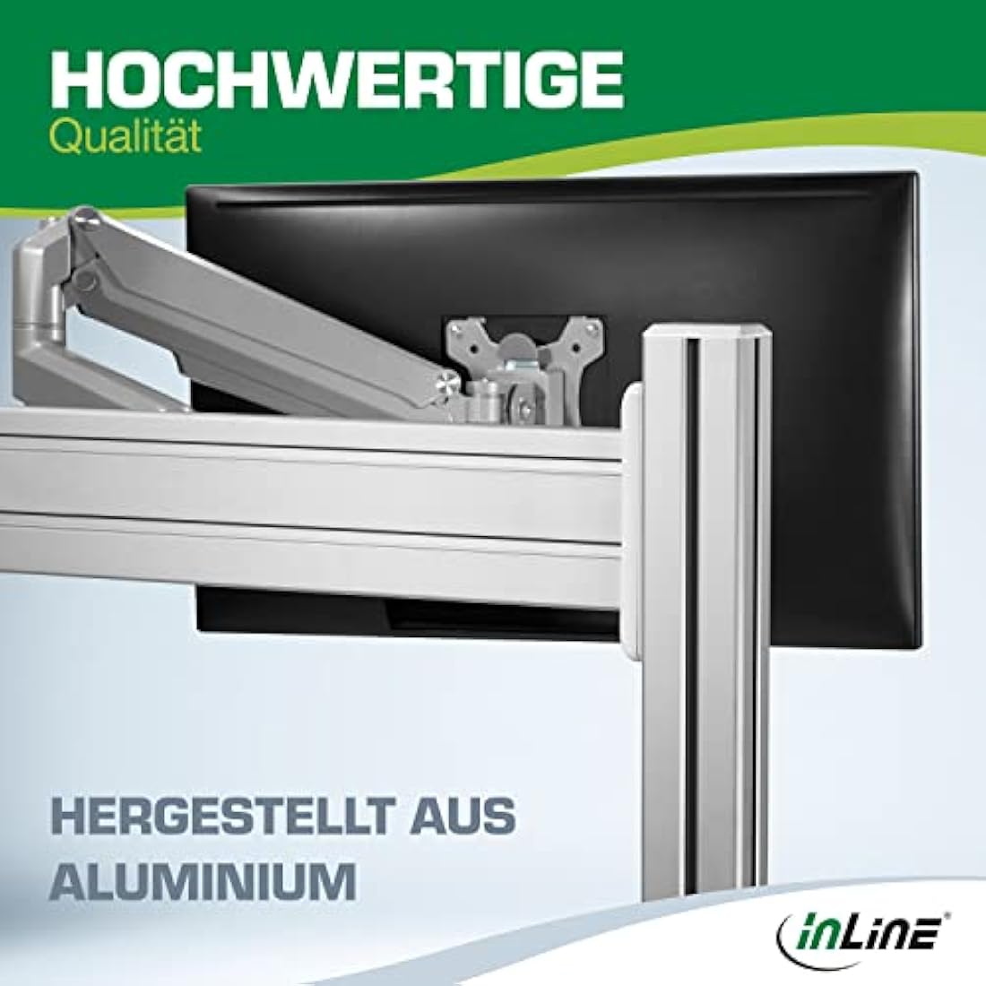 InLine Slatwall 23183C Lifter Monitor Wall Mount for Slatwall System, Wall or Table Mounting, with Arm, Desk Mount for 17-32 Inch Screen, VESA 75/100 mm Silver Grey, 23183C