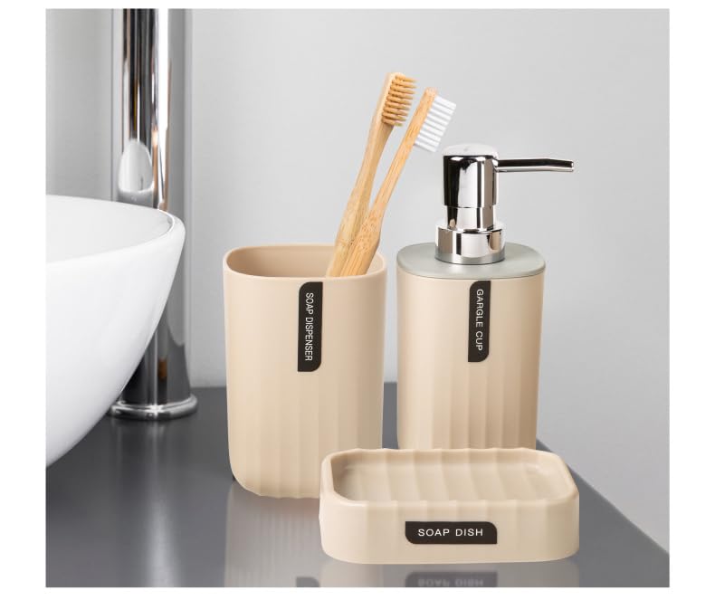Hosoncovy 4 PCS Bathroom Accessory Set Bathroom Container Set with Soap Dispenser, Bathroom Cup, Soap Dish ，Desktop Trash Can (Yellow)