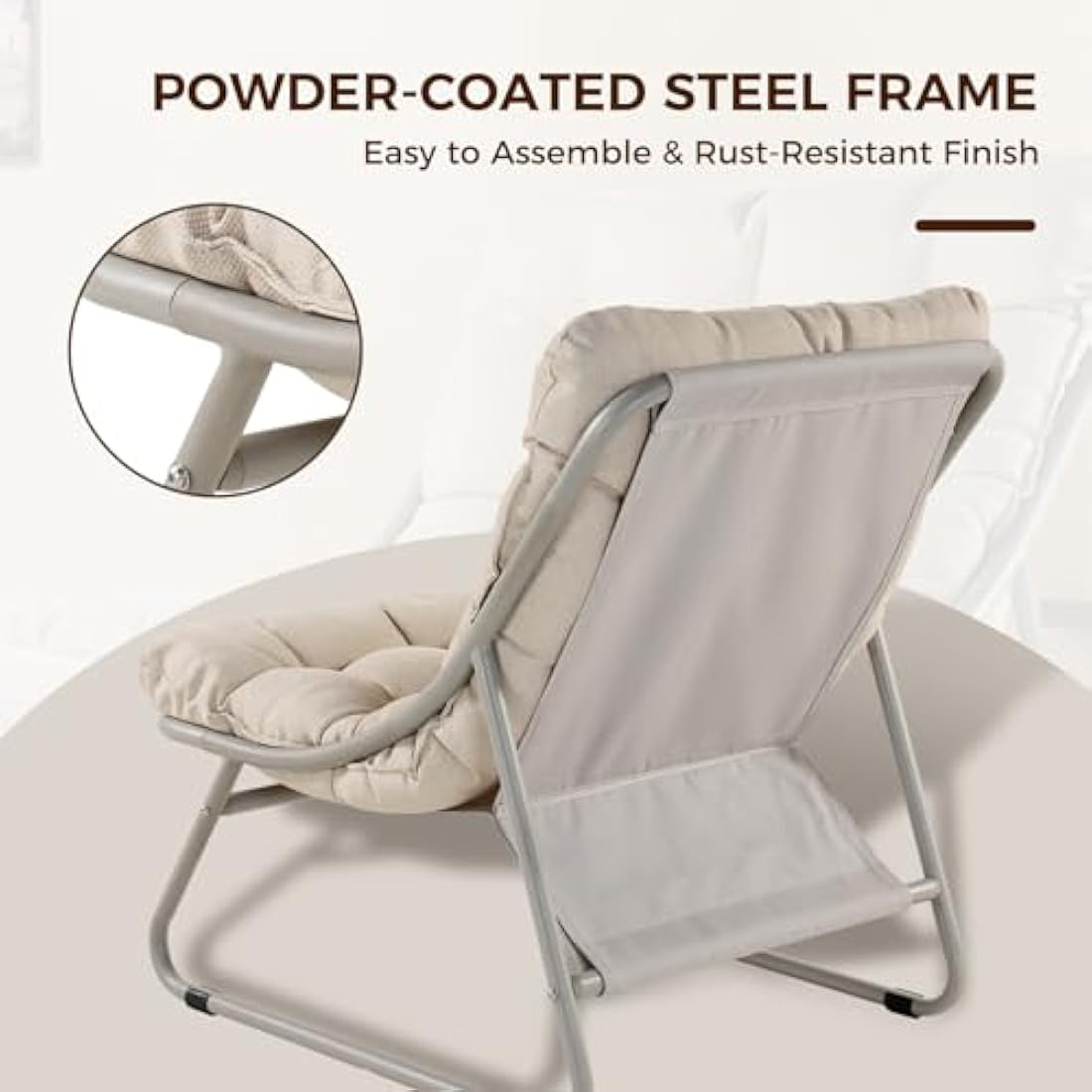Grand patio Sun Lounger for garden, Garden lounger with Side Table and footstool, Recliner Chair with Removable Cushion for Adults, Reclining Garden chairfor Patio, Living Room, Outdoor, Champagne