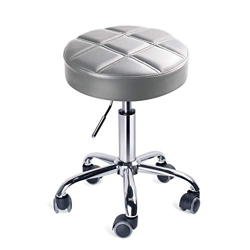 Leader Accessories Swivel beauty Stool Round Rolling Stools Adjustable Work Stool with 5 Wheels (Light Grey/seat cushion ?14)