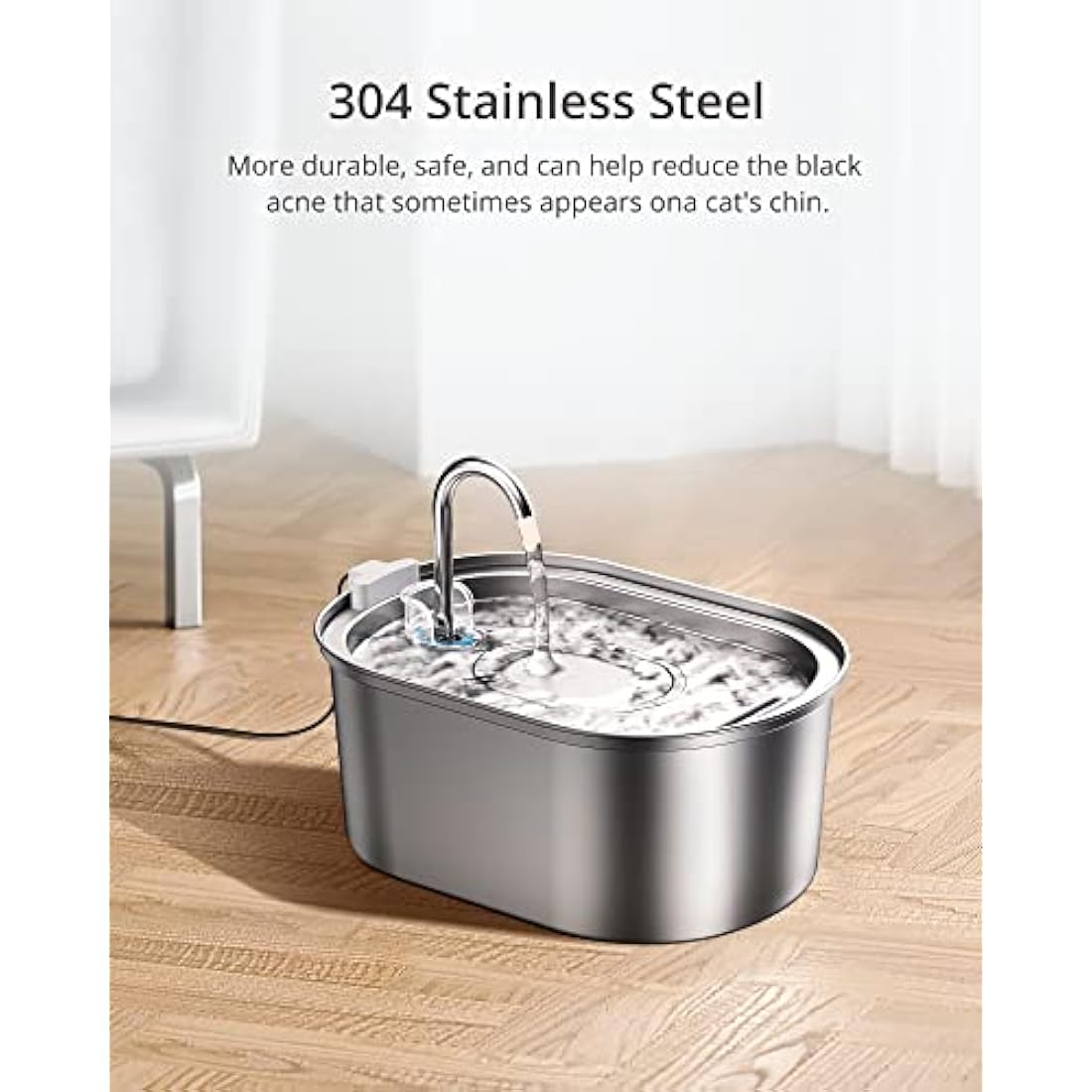 Petace Stainless Steel Cat Water Fountain, Pet Drinking Fountain with Quiet Pump, 3.2L Water Dispenser for Small Cats and Dogs, 4 Replacement Filters Included
