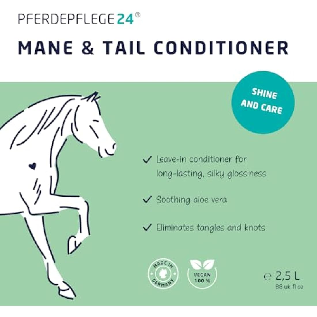 PFERDEPFLEGE24 Mane and Tail Detangler Spray for Horses - Brilliant Shine, Untangles & Conditions Hair - Non-Sticky & Long-Lasting Mane and Tail Spray - Dirt Repellent Horse Grooming - 2500ml