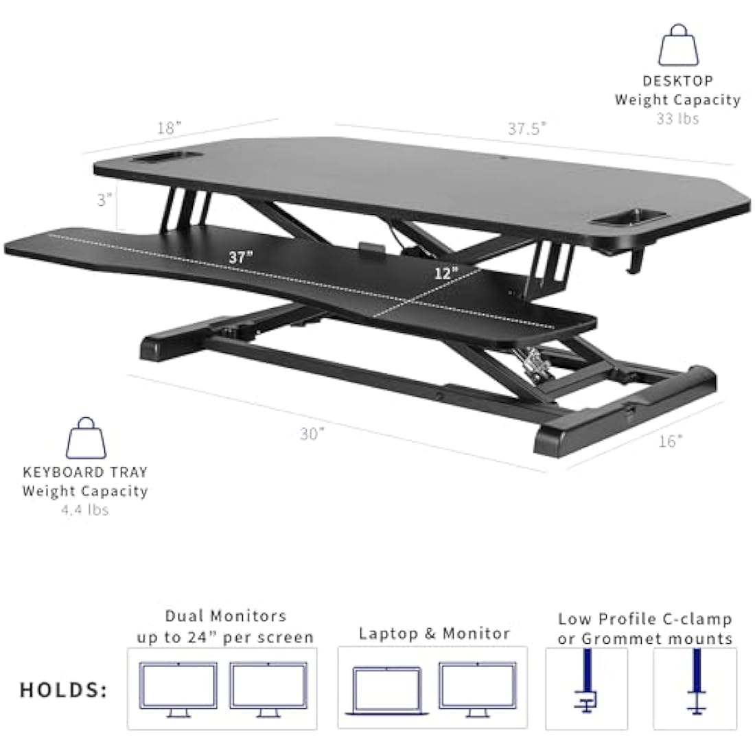 VIVO Extra Wide Corner Height Adjustable 97 cm Stand up Desk Converter, Sit Stand Tabletop Dual Monitor and Laptop Riser Workstation, Black, DESK-V000KL