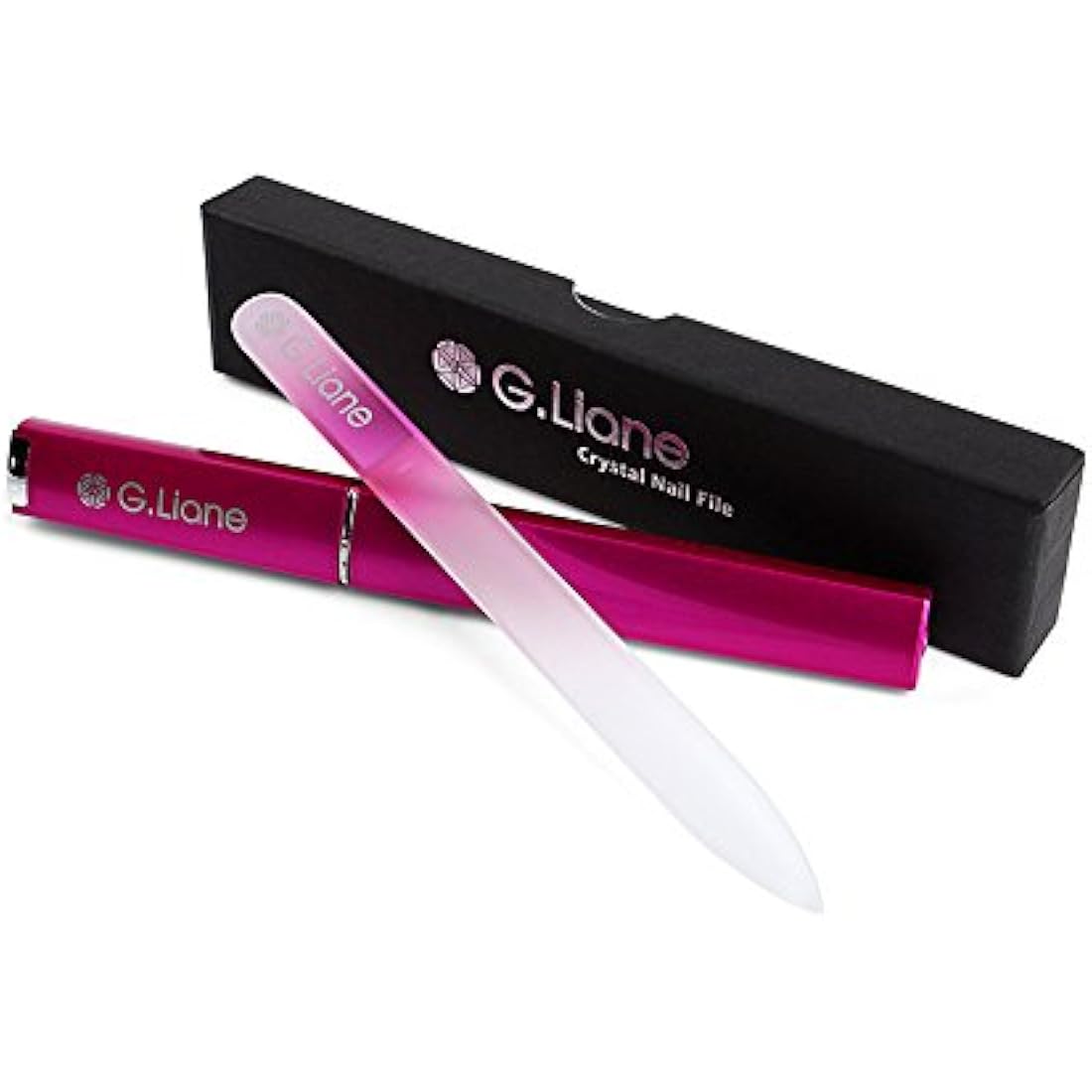 G.Liane Crystal Glass Nail File Professional Double Sided Etched Glass Nail Files with Case for Shaping The Natural Nails and Artificial Nail Manicure Pedicure Nail Care Gift Set (Rainbow Pink)