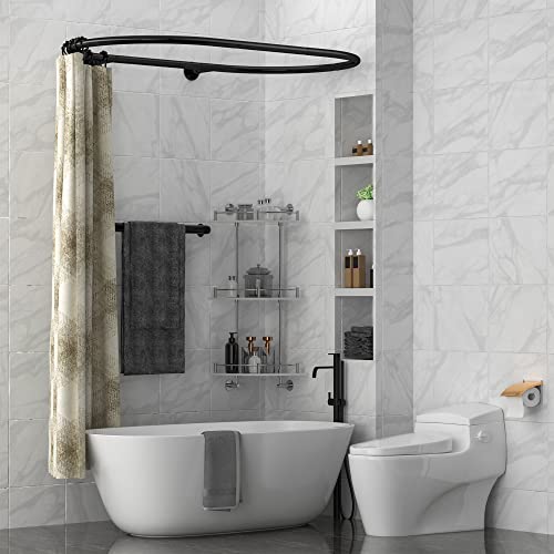 Sikaiqi Al alloy Oval Shower Curtain Rod Hoop Square Shape Bathroom Rod for Clawfoot Tub Free Standing Tubs (Black)