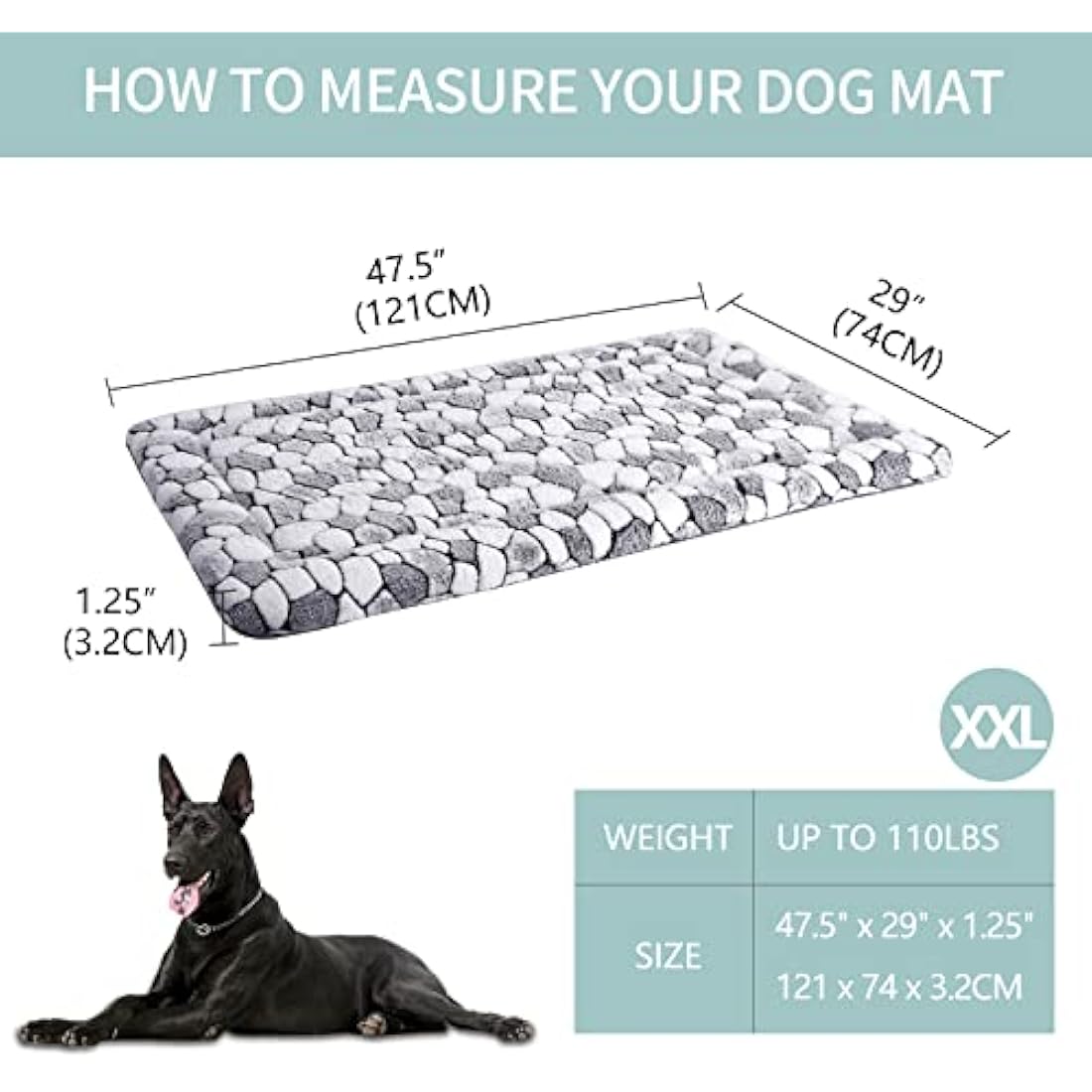 VANKEAN Stylish Dog Crate Pad Bed Mat Reversible (Cool & Warm), Soft Pet Sleeping Mat Dog Bed for Crate Suitable for Small to XX-Large Dogs and Cats, Machine Washable Crate Beds,Grey Stone Pattern