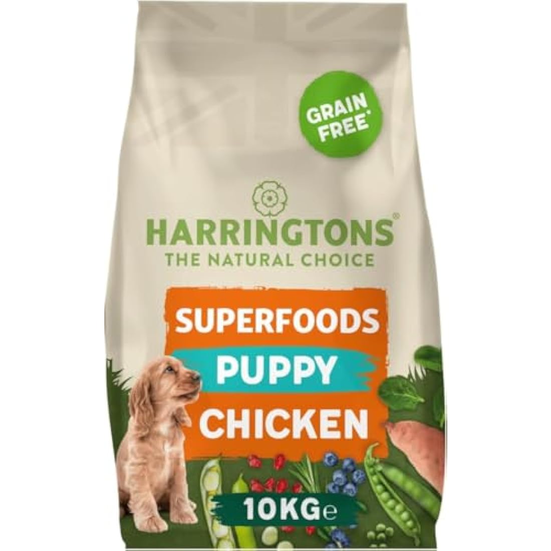 Harringtons Superfoods Puppy Complete Grain Free Hypoallergenic Chicken with Veg Dry Dog Food 10kg - Made with All Natural Ingredients, Packaging may vary