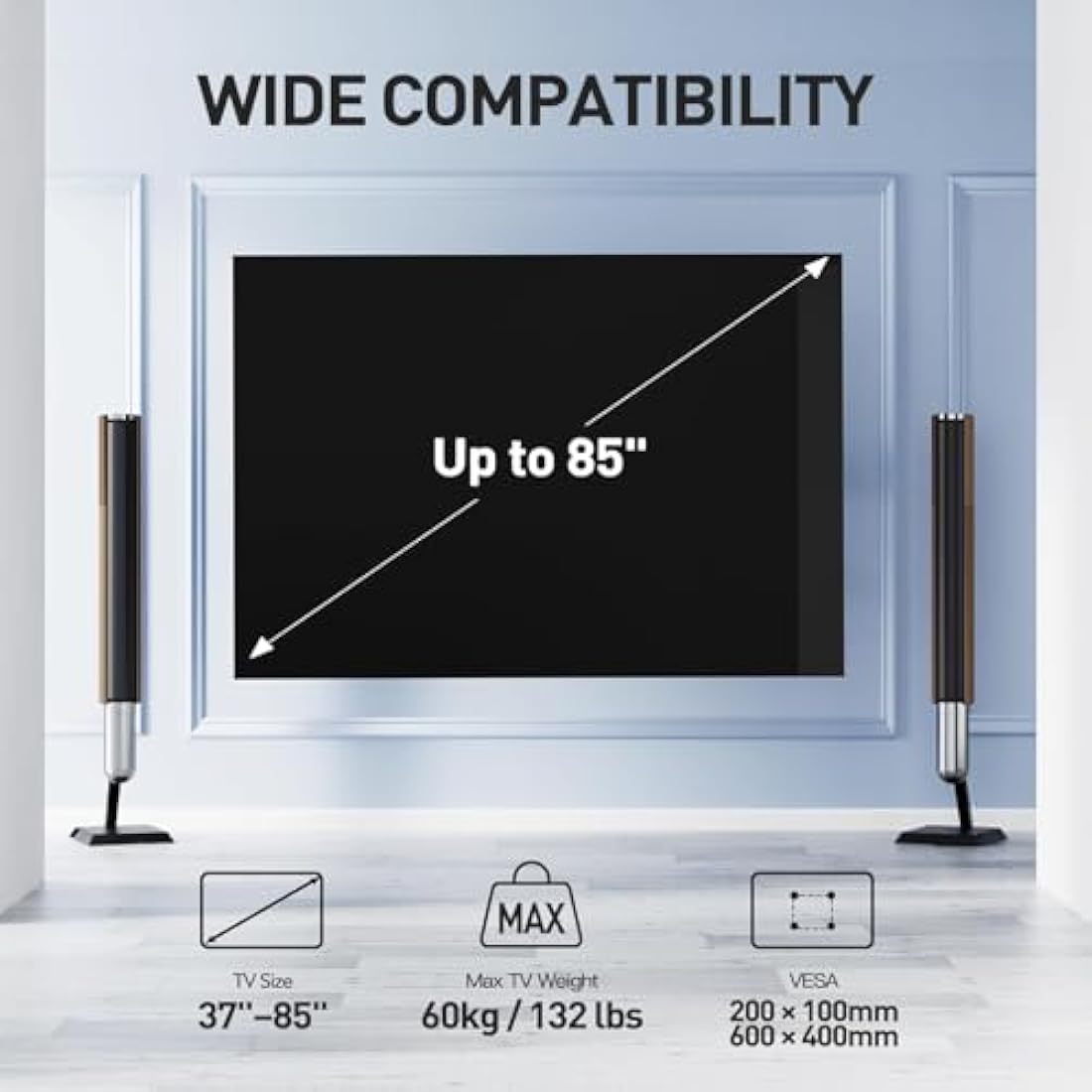PERLESMITH TV Wall Bracket, for 37-85 Inch TVs up to 60kg, Swivel Tilt Extend TV Wall Mount, 55 65 inch Wall Brackets max VESA 600x400mm, PSPILFK1