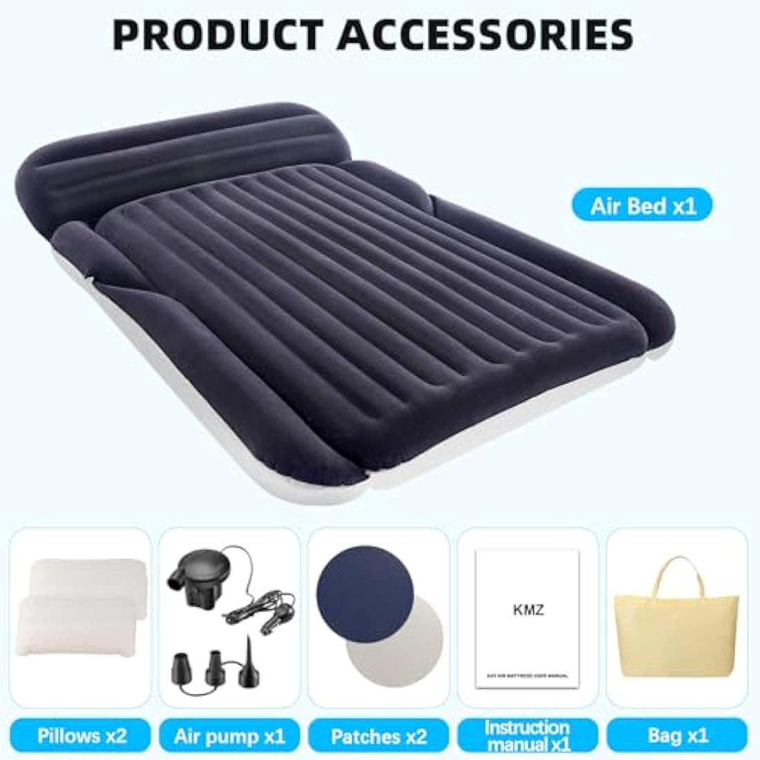 KMZ Inflatable SUV Air Mattress with Pump Car Air Mattress Outdoor Car Bed for Back SUV Portable Sleeping Pad Mattress