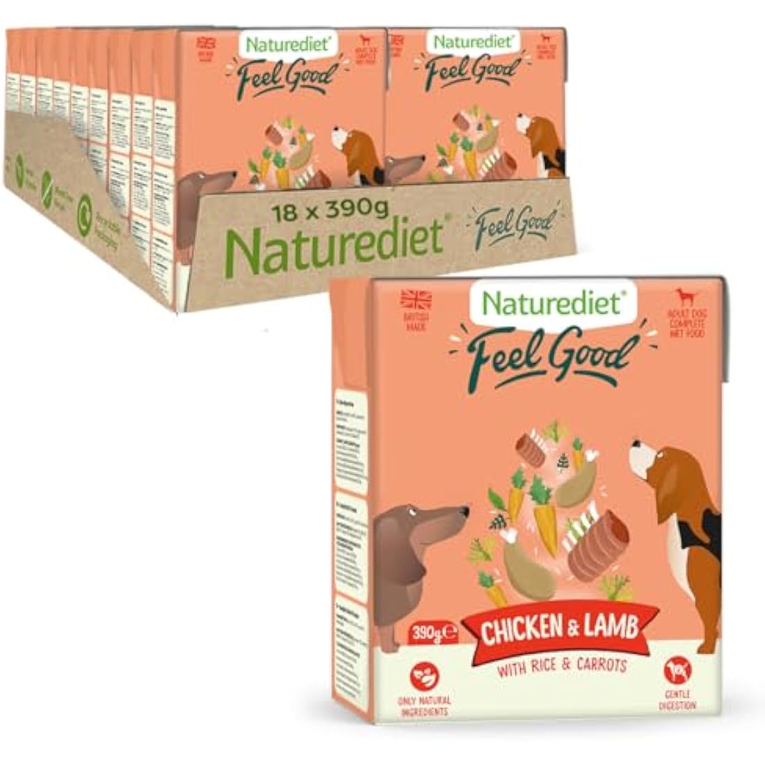 Naturediet - Feel Good Wet Dog Food, Natural and Nutritionally Balanced, Chicken & Lamb, 390g (Pack of 18)