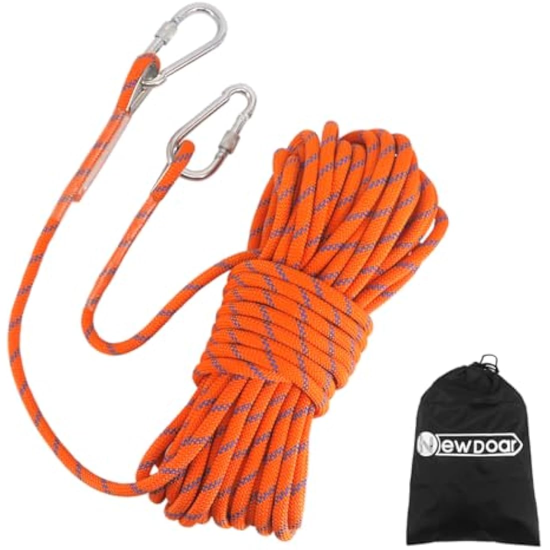 NewDoar 18KN Static Climbing Rope 10mm Accessory Cord Equipment 33FT(10M) 66FT(20M) 98FT(30M) 165FT(50M) Escape Rope with 2 Carabiners for Ice Climbing Fire Rescue Rope Safety Rope