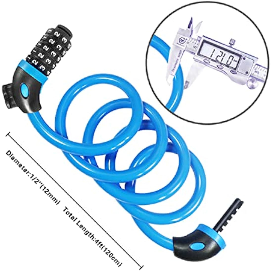 REHKITTZ Bike Lock Bicycle Locker Combination 5 Digit 120cm/12mm Long Cycle Cable Locks Bikes Chain High Security for E-Bike Mountain Bike Outdoor Ski Gate Accessories