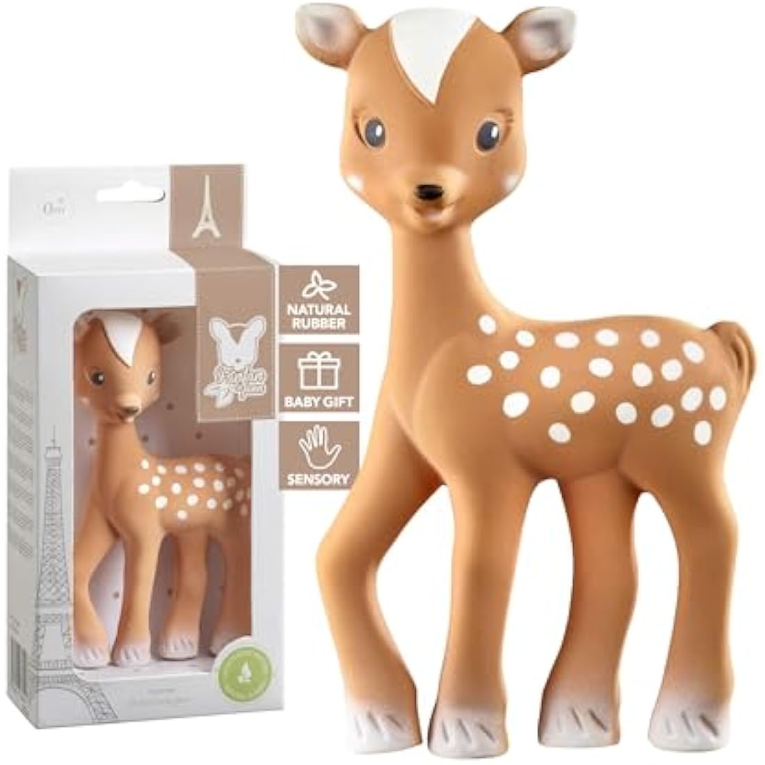 Sophie la Girafe Fanfan The Fawn Baby Teething Toy, 100% Natural Rubber Phthalate-Free Easy to Grip Baby Teether Suitable for Newborn Babies