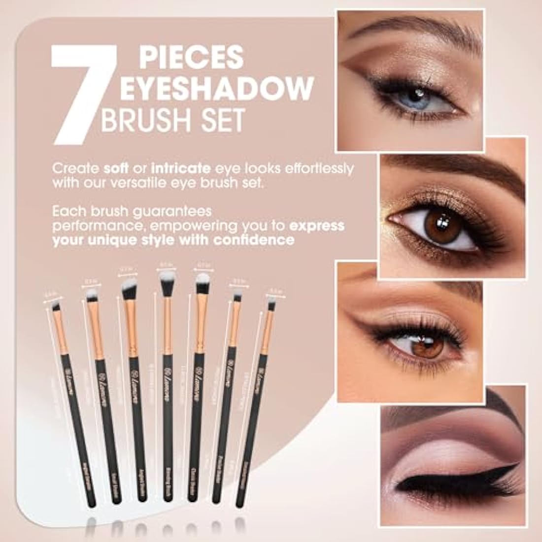 Make Up Eye Brushes Set - Eyeshadow Eyeliner Blending Crease Kit - Best Choice 7 Piece Essentials - Pencil, Shader, Tapered, Definer - Vegan Synthetic Bristles That Last Longer, Apply Better Makeup