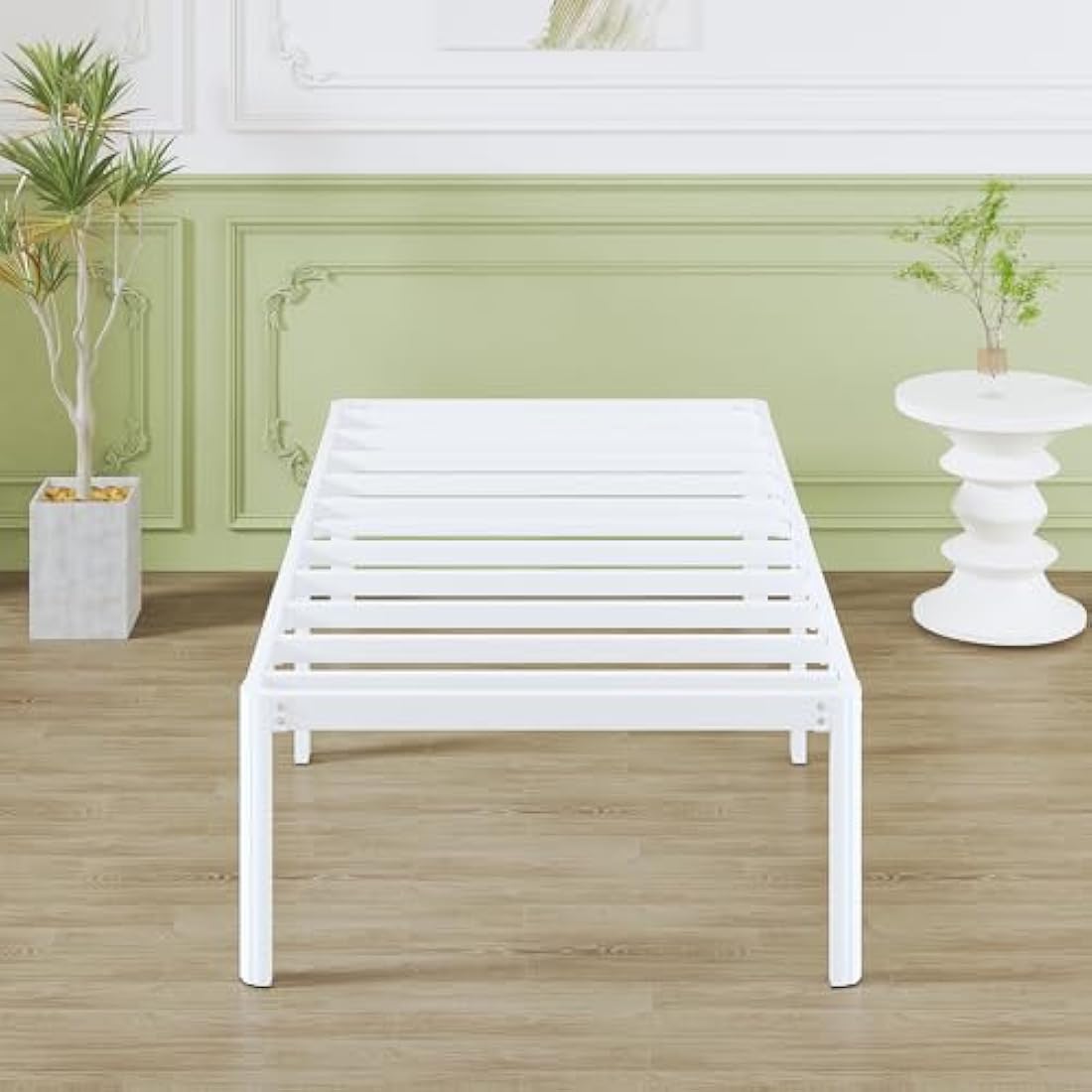 Lutown-Teen 3ft Single Bed Frame 46 cm High with Rounded Corners, Heavy Duty Metal Bed Frames Single with Steel Slats, Ample Storage Underneath, Noise Free, Easy Assembly, White