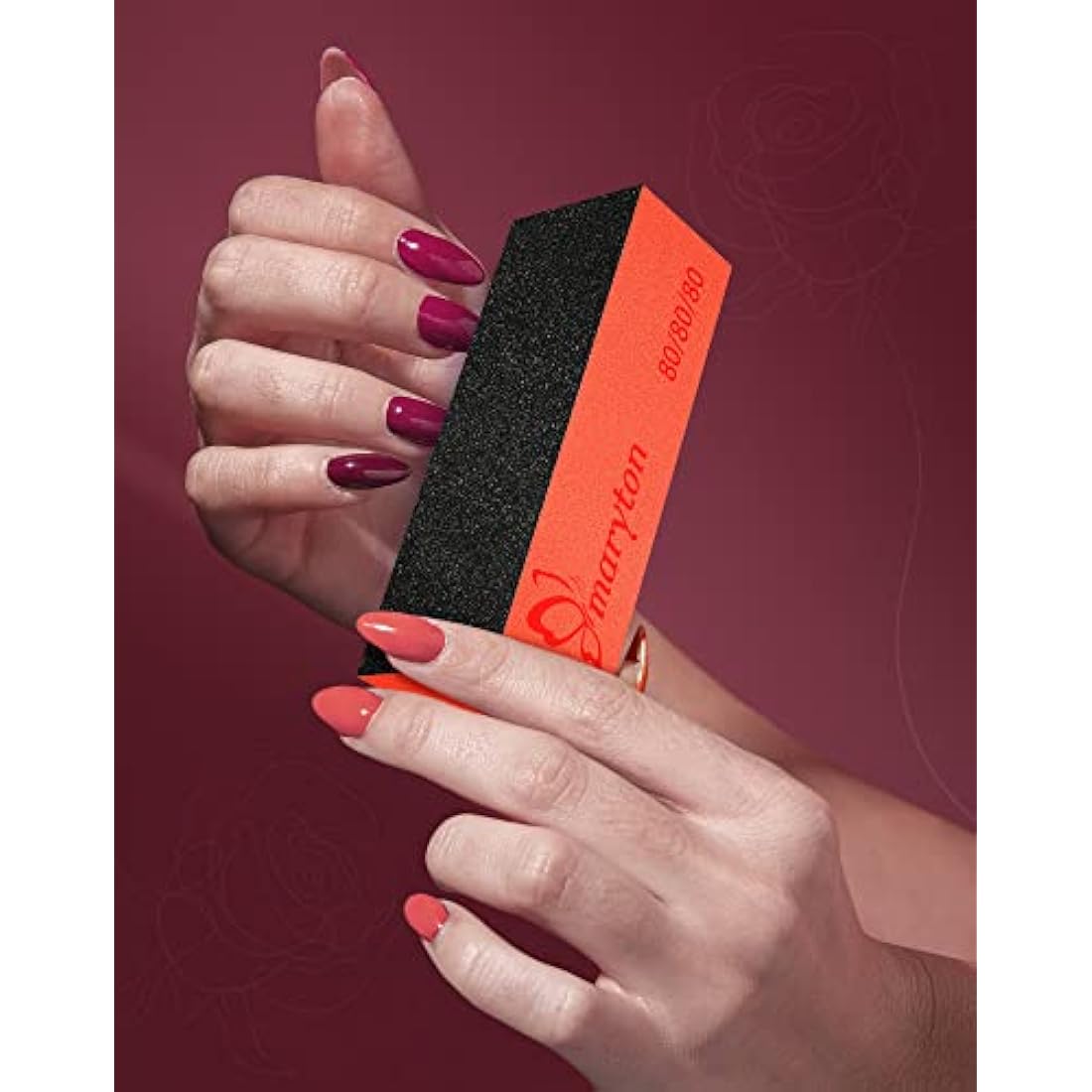 Maryton Sanding Blocks, 80/80 Grit Buffer Files for Acrylic Nails Kit Manicure Tool 10 PCS (Black Orange)
