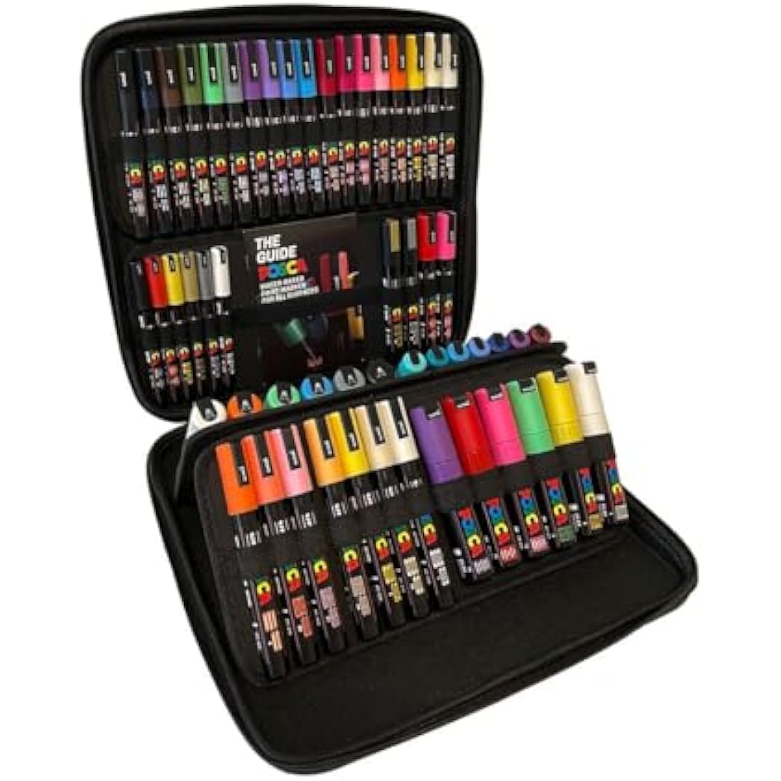 Posca Water Based Permanent Marker Paint Pens with Premium Quality Travel Case for Arts and Crafts. Multi Surface Use On Wood, Metal, Paper, Cardboard, Glass, Fabric & Rock. Set of 54 Vibrant Colours