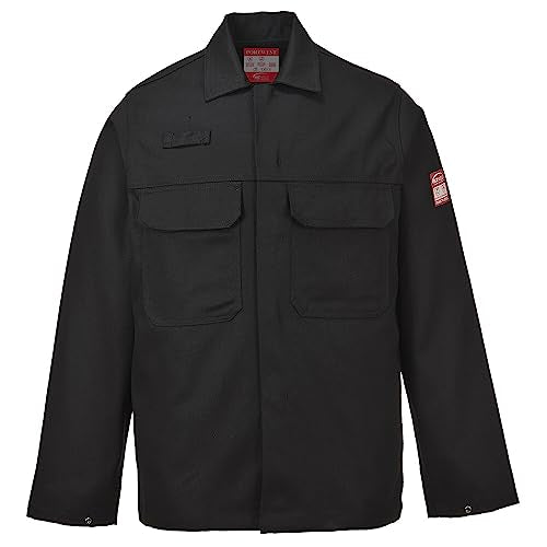 Portwest BIZ2 Mens Heat and Flame Resistant Welding Jacket Bizweld FR Protective Work Coat Durable Workwear Black, X-Large