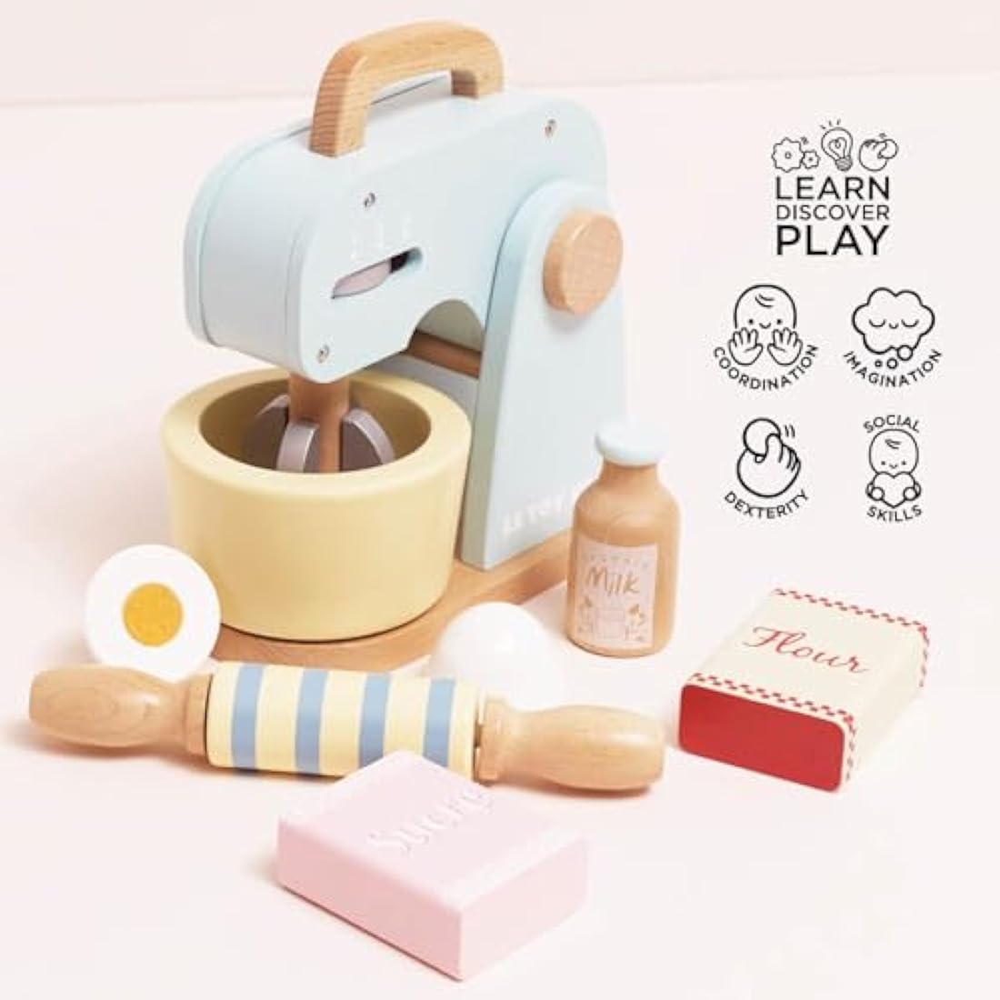 Le Toy Van - Honeybake Wooden Mixer Pretend Play Toy Set | Kids Role Play Toy Kitchen Accessories