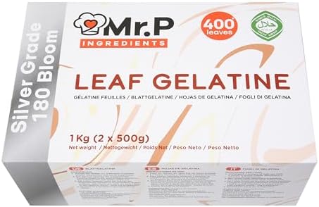 Mr.P Ingredients Silver Grade Leaf Gelatine 400 Leaves 1Kg 180 Bloom Gluten Free Non-GMO Halal Gelatine Sheets