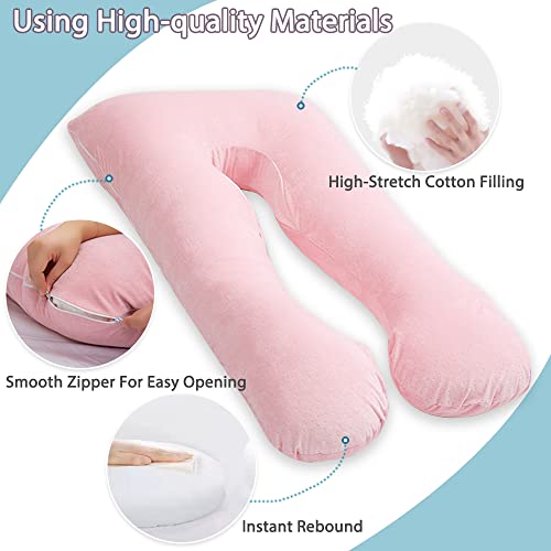 AS AWESLING Pregnancy Pillow, U Shaped Full Body Pillow, Nursing, Support and Maternity Pillow for Pregnant Women with Removable Velour Cover (Pink)