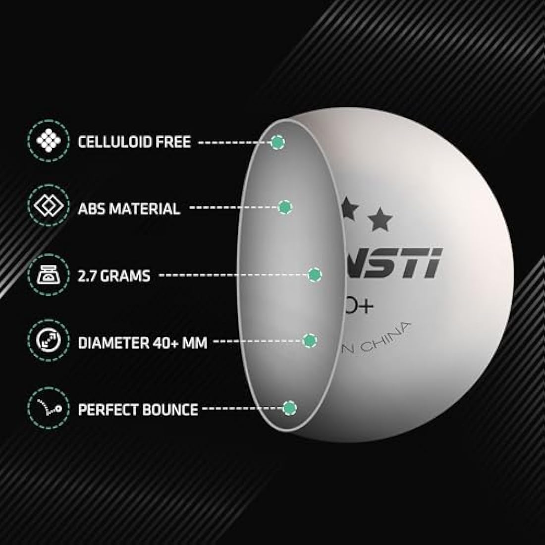 SPINSTI Premium Table Tennis Balls 40+mm Professional 3 Star ABS Quality (White/Orange) High-Performance Ping Pong Balls for Indoor & Outdoor Sports Spherical & Celluloid-Free
