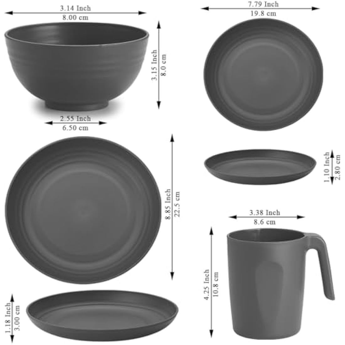 Kyraton Plastic Dinnerware Sets of 32 Pieces Service for 8, Unbreakable and Reusable Light Weight Plates Mugs Bowls Dishes Easy to Carry and Clean Microwave Safe BPA Free Dishwasher Safe