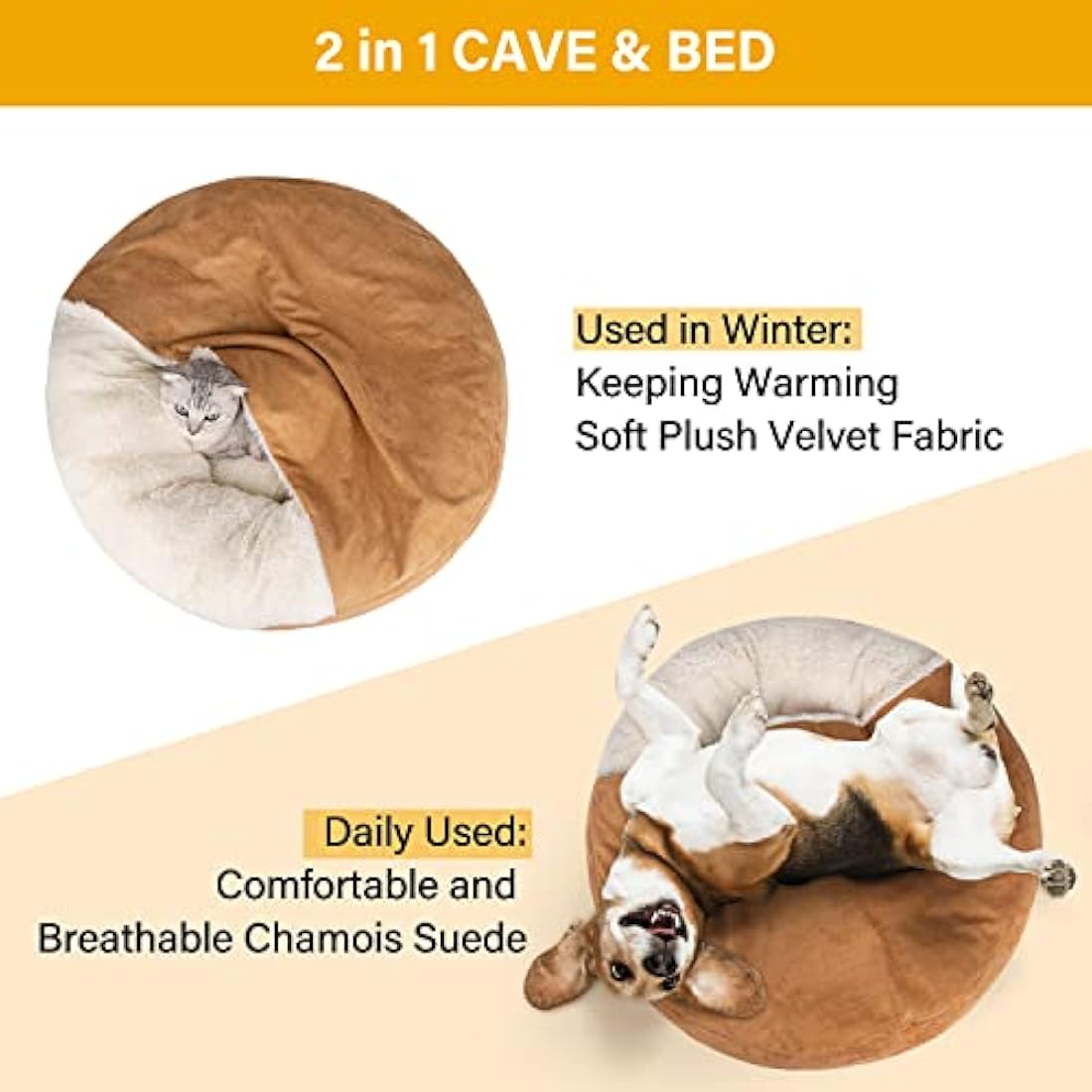 MICOOYO Hooded Dog Bed Mediuml, Cozy Donut Dog Blanket Bed for Doggie, Claming Pet Caved Bed for Cats Puppies (Medium, Wheat)