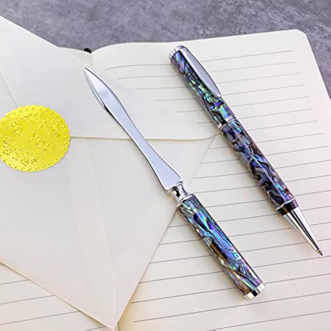 LACHIEVA LUX Luxury Abalone Shell Ballpoint Pen & Letter Opener Set, Unique Gift for Men & Women, Great for Christmas and Special Occasions