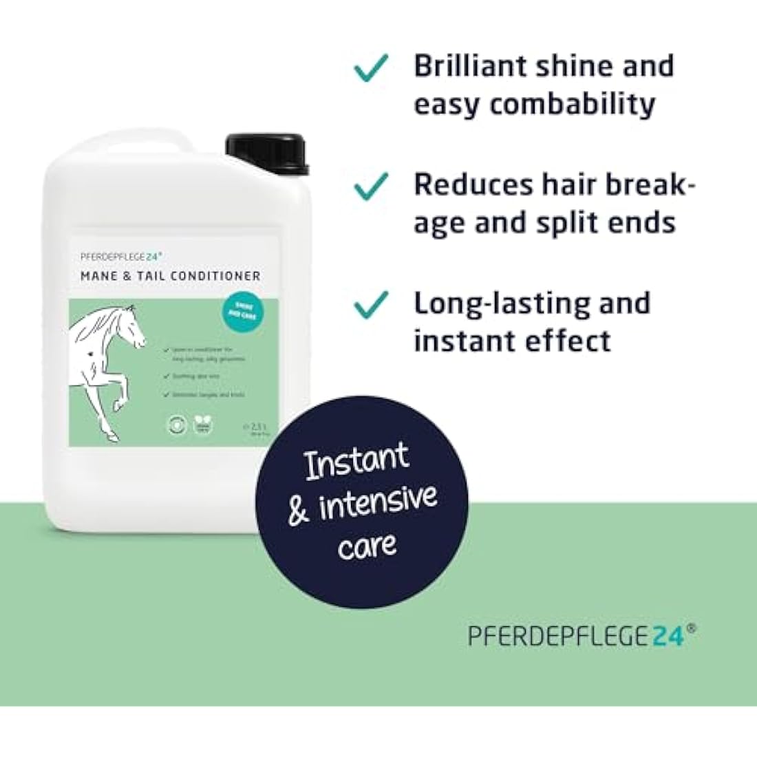 PFERDEPFLEGE24 Mane and Tail Detangler Spray for Horses - Brilliant Shine, Untangles & Conditions Hair - Non-Sticky & Long-Lasting Mane and Tail Spray - Dirt Repellent Horse Grooming - 2500ml