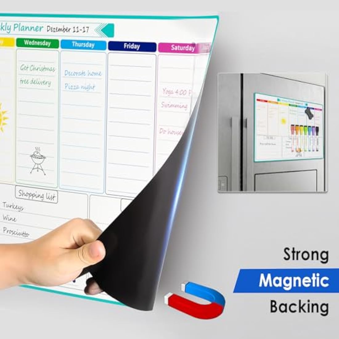 KTRIO Weekly Planner Whiteboard A3 Magnetic Whiteboard for Fridge Dry Wipe Meal Planner Memo Board Weekly Family Planner Reminder Board for Task Planning or Event Reminder