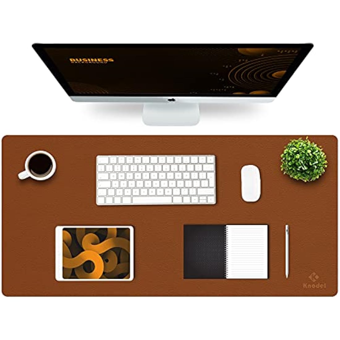 K KNODEL Large Office Leather Desk Mat, Mouse and Keyboard Pad, Computer and Laptop Mat, Desktop Protector and Cover, Writing Pad and Blotter (90x43cm, Brown)