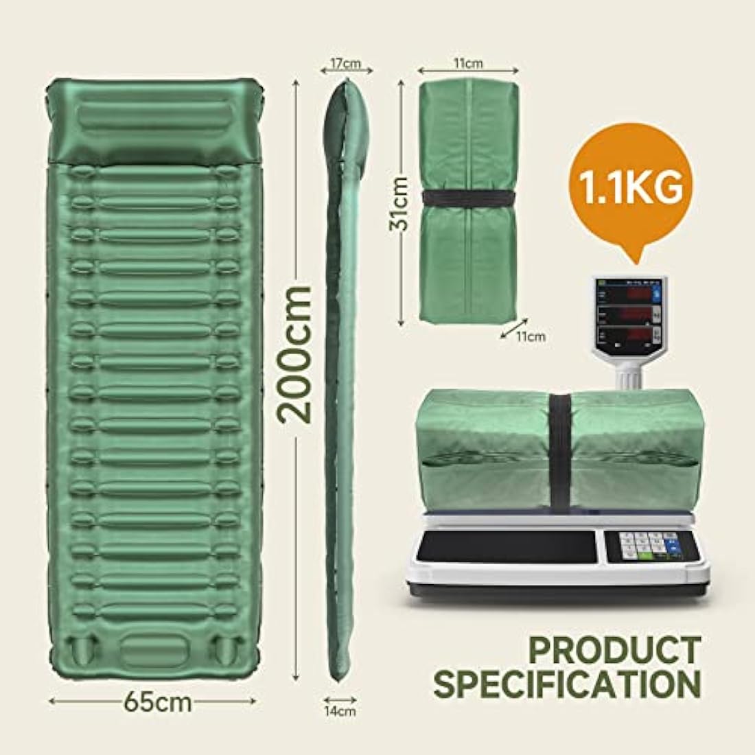 BLUEVER Camping Mattress, 14 cm Thick Self-inflating Outdoor Sleeping Pad with Foot Pump, Waterproof and Durable Air Mattress for Hiking, Backpacking