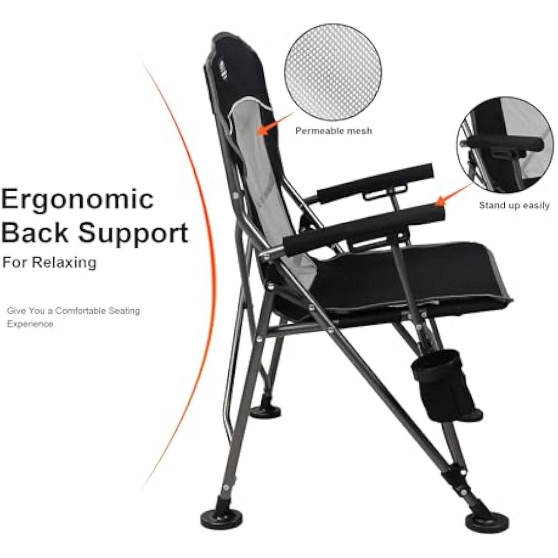 LANMOUNTAIN Camping Chair with Padded Hard Armrest,Cup Holder,Heavy Duty for Adults,Mesh Backrest,Portable Lawn Lightweight Outdoor Camp Chair,Support up to 400lbs
