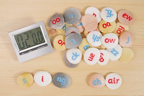 Yellow Door Phonics Pebble Set | ABC Spelling large lowercase letter Stones | Educational Toy for kids age 2 3 4 5 | Durable Outdoor Learning | Set of 64 | learn phonics phonemes diagraphs trigraphs