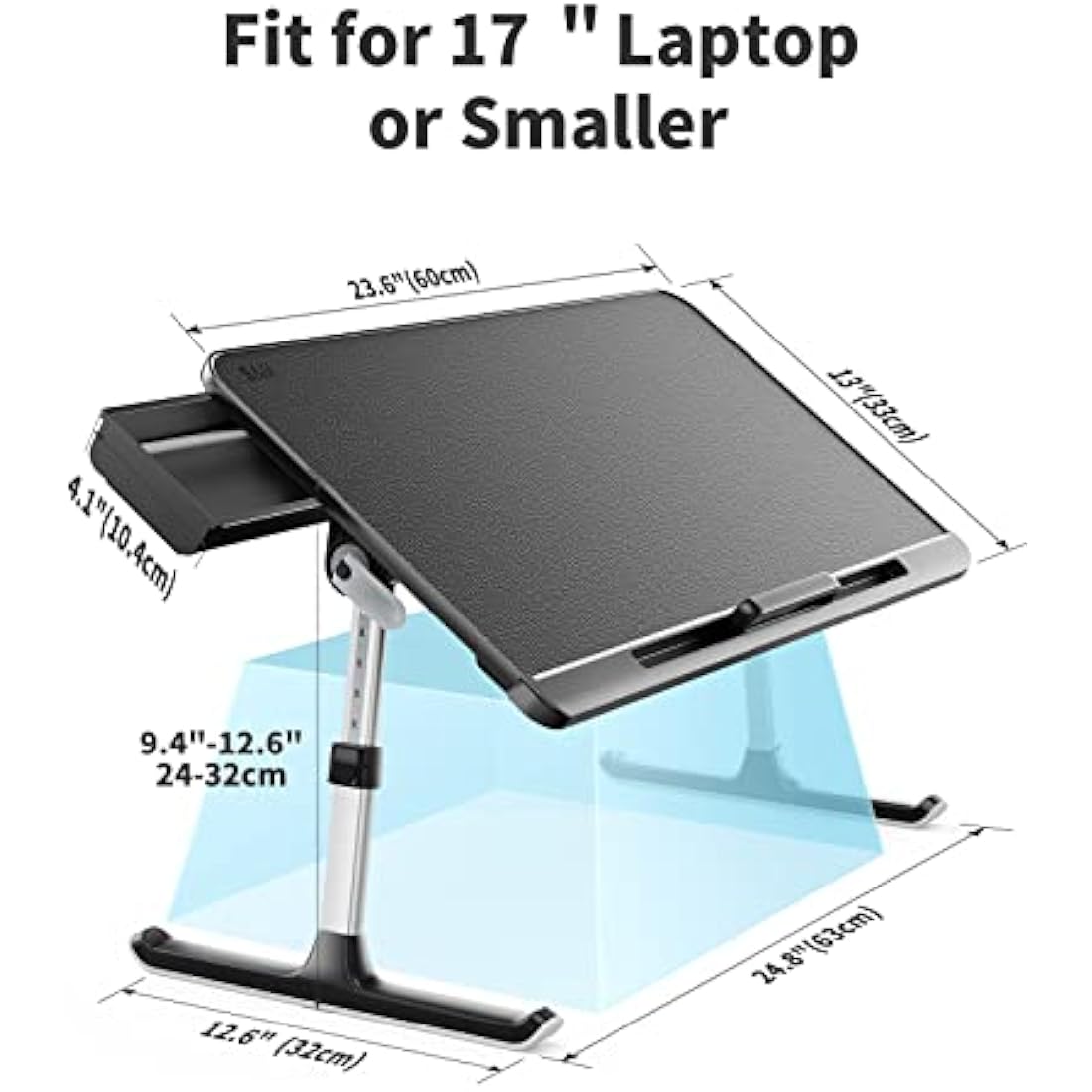 Laptop Bed Table, SAIJI 100% Eco-friendly wooden planks, Laptop Stand with Drawer, Folding Legs, 40kg Load, Angle Height Adjustable, Reading, Eating on Bed, Sofa, Laptop Lap Desk (Black 23.6*12.6in)