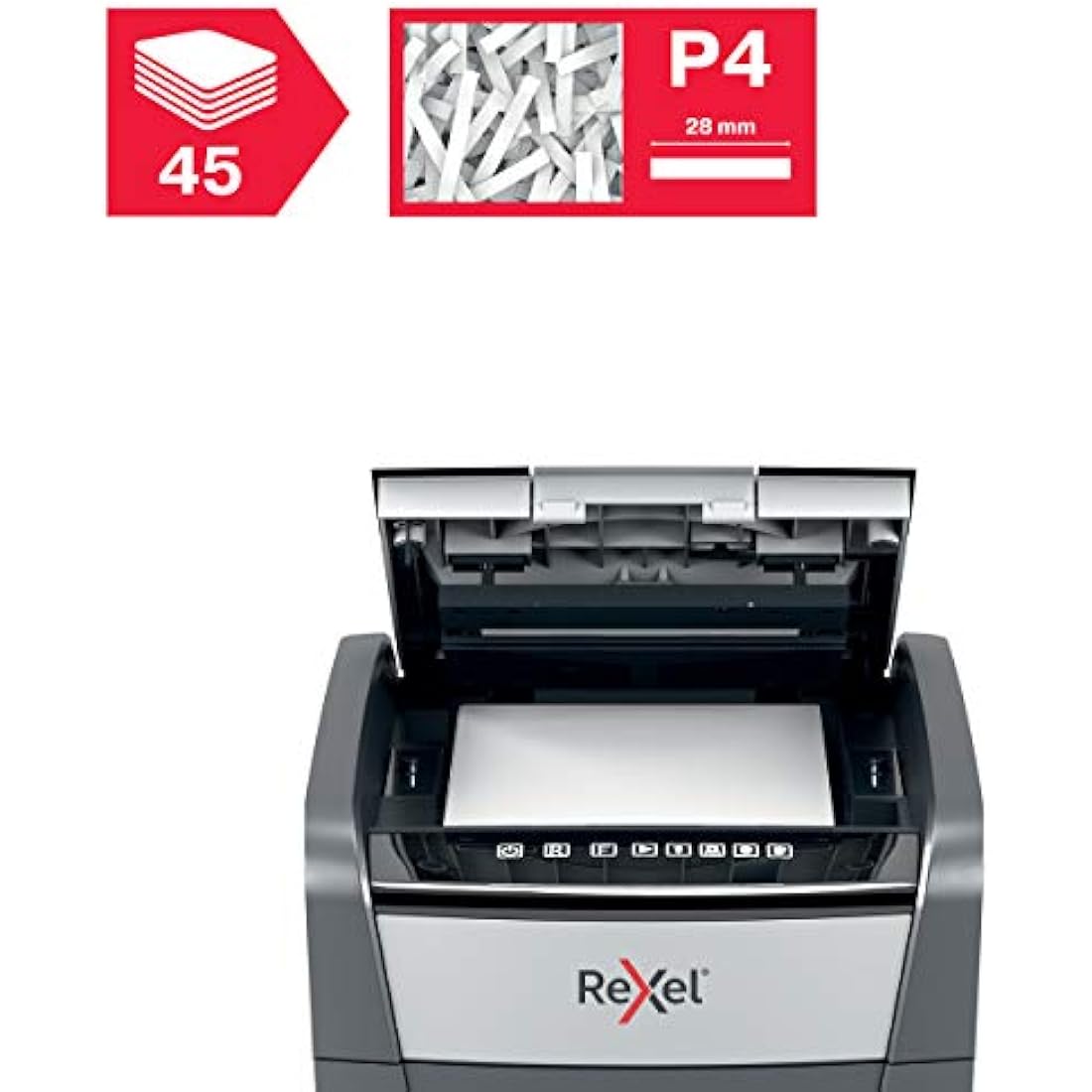 Rexel Optimum Auto Feed 45 Sheet Automatic Cross Cut Paper Shredder, P-4 Security, Home/Home Office, 20 Litre Removable Bin, 2020045X, Black